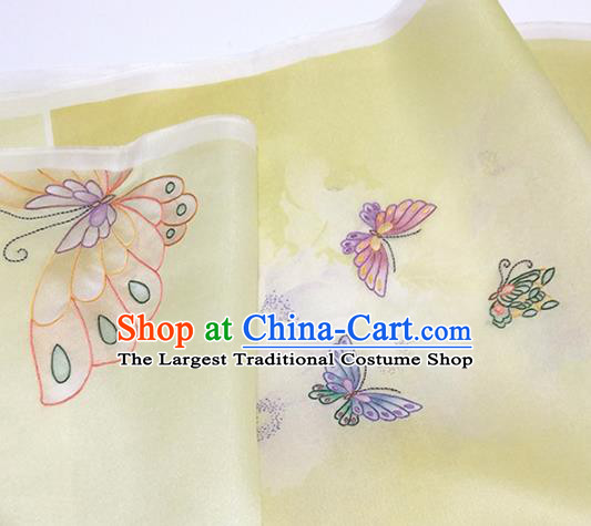 Chinese Traditional Printing Butterfly Pattern Design Yellow Silk Fabric Asian China Hanfu Silk Material