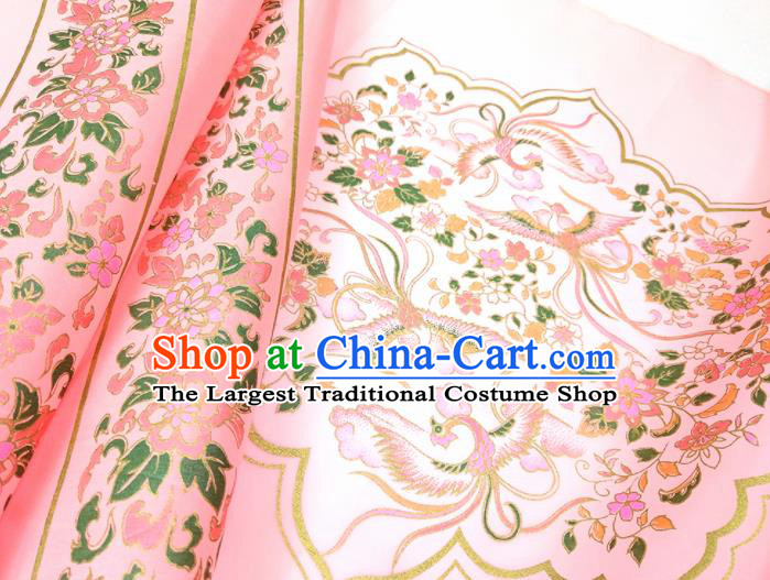 Chinese Traditional Phoenix Flowers Pattern Design Pink Silk Fabric Asian China Hanfu Silk Material