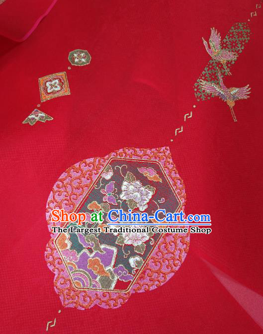 Chinese Traditional Embroidered Crane Pattern Design Red Silk Fabric Asian China Hanfu Silk Material