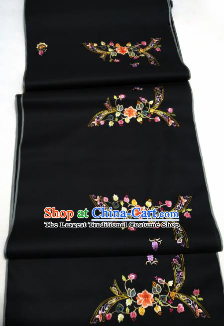 Chinese Traditional Embroidered Flowers Pattern Design Black Silk Fabric Asian China Hanfu Silk Material