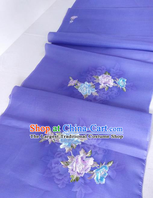 Chinese Traditional Embroidered Peony Pattern Design Lilac Silk Fabric Asian China Hanfu Silk Material