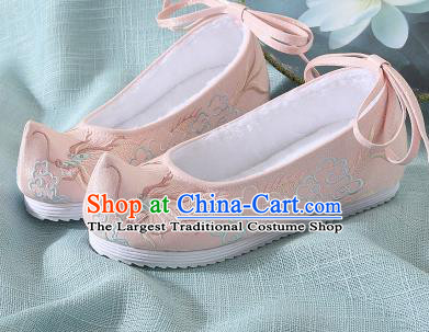 Chinese Handmade Embroidered Dragon Pink Bow Shoes Traditional Ming Dynasty Hanfu Shoes Princess Shoes for Women