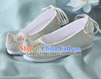 Chinese Handmade Embroidered Dragon Light Green Bow Shoes Traditional Ming Dynasty Hanfu Shoes Princess Shoes for Women