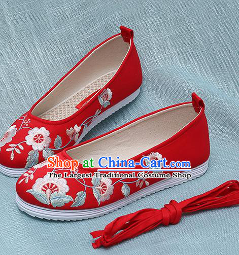 Chinese Handmade Embroidered Red Shoes Traditional Ming Dynasty Hanfu Shoes Princess Shoes for Women