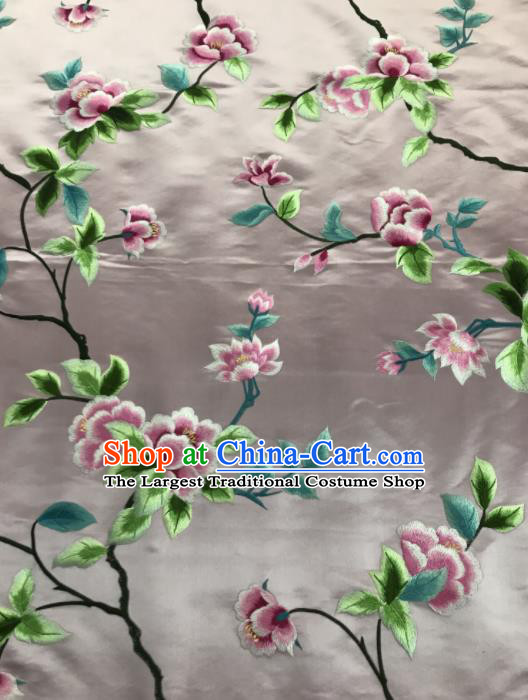 Chinese Traditional Embroidered Lily Flowers Pattern Design Pink Silk Fabric Asian China Hanfu Silk Material