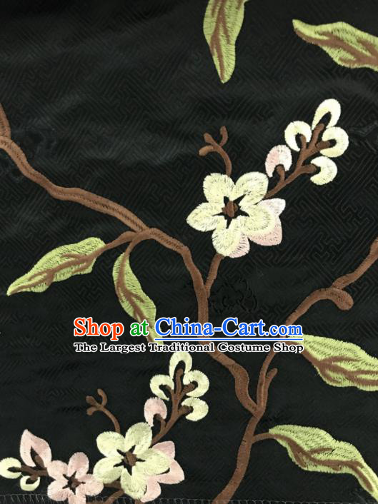 Chinese Traditional Embroidered Flowers Pattern Design Black Silk Fabric Asian China Hanfu Silk Material