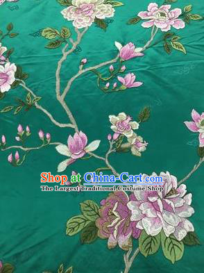 Chinese Traditional Embroidered Peony Pattern Design Green Silk Fabric Asian China Hanfu Silk Material