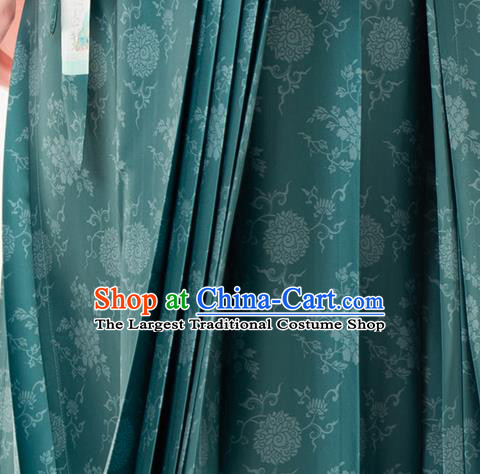 Chinese Traditional Lotus Pattern Design Deep Green Brocade Fabric Asian Satin China Hanfu Satin Material