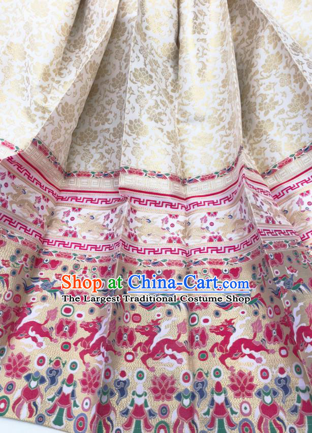 Chinese Traditional Kylin Pattern Design White Brocade Fabric Asian China Satin Hanfu Material