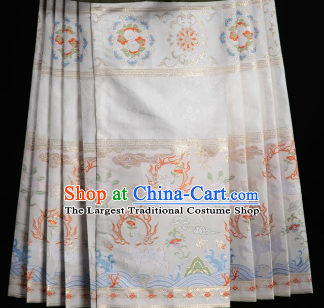 Chinese Traditional Colorful Deer Pattern Design White Brocade Fabric Asian China Satin Hanfu Material