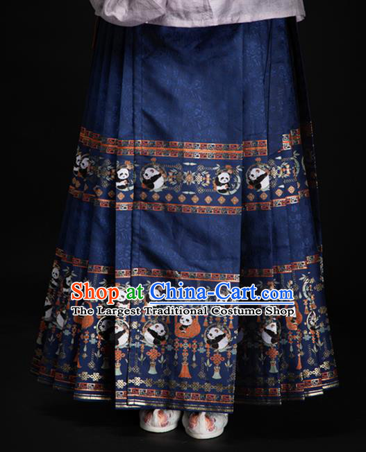 Chinese Traditional Panda Pattern Design Royalblue Brocade Fabric Asian China Satin Hanfu Material