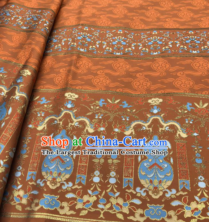 Chinese Traditional Calabash Dragon Pattern Design Orange Brocade Fabric Asian China Satin Hanfu Material