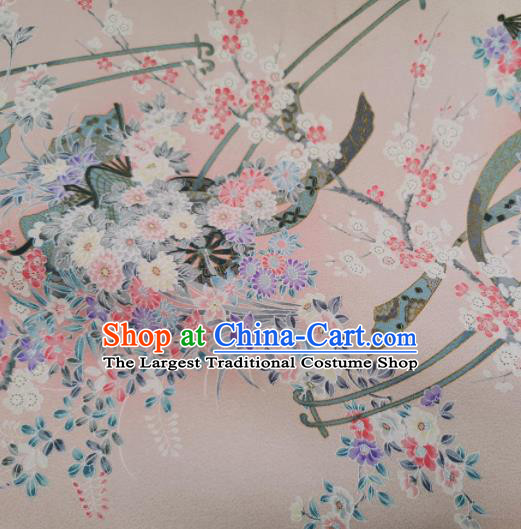 Chinese Traditional Plum Daisy Pattern Design Pink Silk Fabric Asian Brocade China Hanfu Satin Material