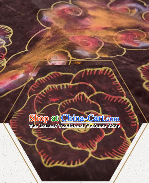 Chinese Traditional Hibiscus Pattern Design Deep Purple Silk Fabric Asian China Hanfu Mulberry Silk Material