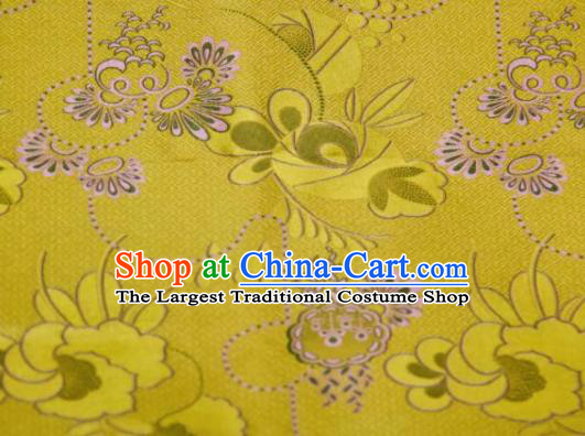 Chinese Traditional Pattern Design Yellow Silk Fabric Asian China Hanfu Gambiered Guangdong Mulberry Silk Material