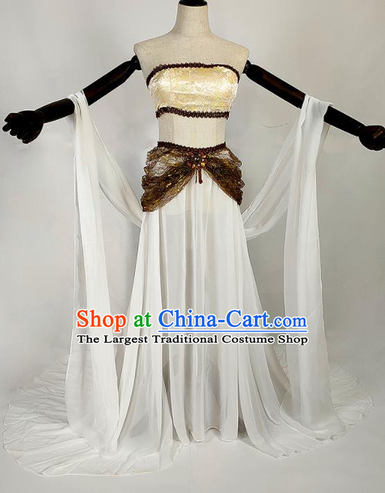 Chinese Traditional Classical Dance White Dress Ancient Tang Dynasty Court Lady Costumes for Women