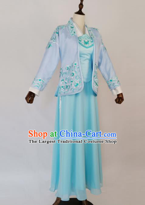 Chinese Traditional Ming Dynasty Embroidered Blue Dress Ancient Nobility Lady Costumes for Women