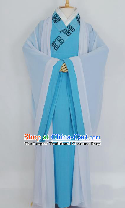 Chinese Traditional Nobility Childe Blue Clothing Ancient Song Dynasty Scholar Costumes for Men