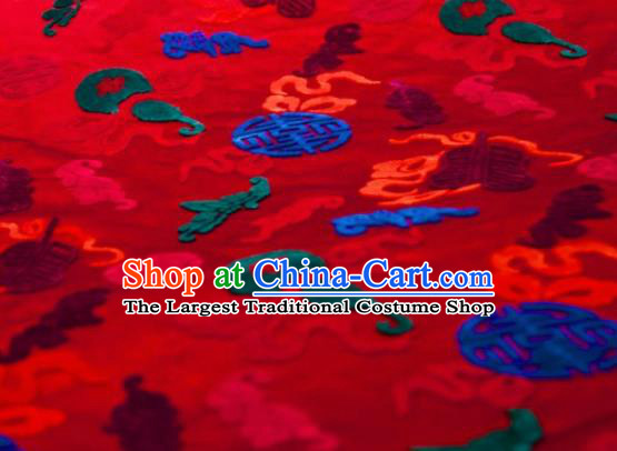 Chinese Traditional Auspicious Pattern Design Red Silk Fabric Asian China Hanfu Gambiered Guangdong Mulberry Silk Material