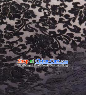 Chinese Traditional Peony Pattern Design Black Silk Fabric Asian China Hanfu Gambiered Guangdong Mulberry Silk Material