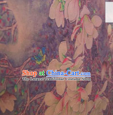 Chinese Traditional Yulan Magnolia Pattern Design Light Purple Silk Fabric Asian China Hanfu Gambiered Guangdong Mulberry Silk Material