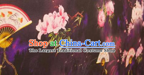 Chinese Traditional Flowers Fan Pattern Design Purple Silk Fabric Asian China Hanfu Gambiered Guangdong Mulberry Silk Material