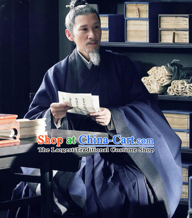 Chinese Ancient Song Dynasty Drama Royal Nirvana Grand Preceptor Lu Shiyu Replica Costumes and Headpiece Complete Set