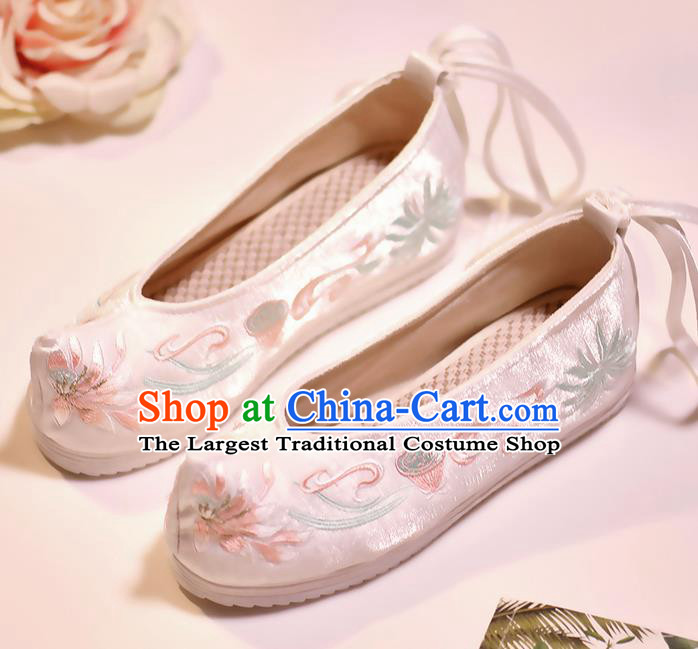 Asian Chinese Embroidered Lotus White Shoes Hanfu Shoes Traditional Opera Shoes Princess Shoes for Women