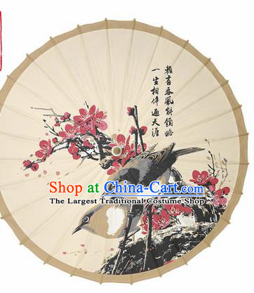 Chinese Traditional Printing Plum Birds Oil Paper Umbrella Artware Paper Umbrella Classical Dance Umbrella Handmade Umbrellas