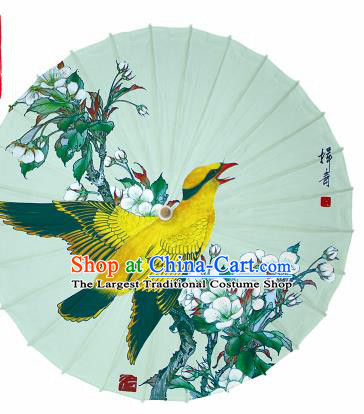 Chinese Traditional Printing Begonia Bird Green Oil Paper Umbrella Artware Paper Umbrella Classical Dance Umbrella Handmade Umbrellas
