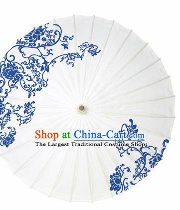 Chinese Traditional Printing Twine Lotus White Oil Paper Umbrella Artware Paper Umbrella Classical Dance Umbrella Handmade Umbrellas