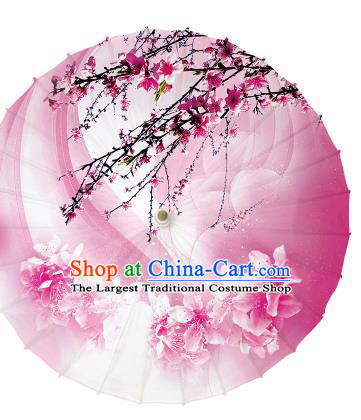 Chinese Traditional Printing Peach Flower Pink Oil Paper Umbrella Artware Paper Umbrella Classical Dance Umbrella Handmade Umbrellas