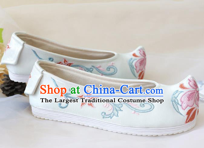 Asian Chinese Embroidered White Bow Shoes Hanfu Shoes Traditional Opera Shoes Princess Shoes for Women