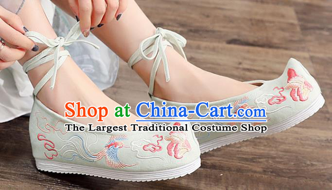 Asian Chinese Embroidered Phoenix Peony Green Bow Shoes Hanfu Shoes Traditional Opera Shoes Princess Shoes for Women