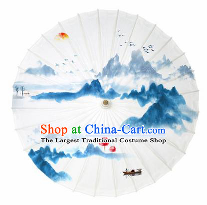 Chinese Traditional Printing Sunrise Scenery Oil Paper Umbrella Artware Paper Umbrella Classical Dance Umbrella Handmade Umbrellas