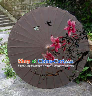 Chinese Printing Flowers Grey Oil Paper Umbrella Artware Paper Umbrella Traditional Classical Dance Umbrella Handmade Umbrellas