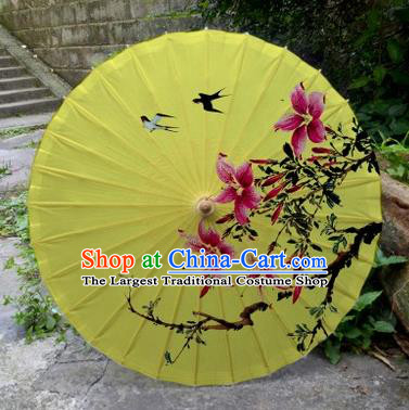 Chinese Printing Flowers Yellow Oil Paper Umbrella Artware Paper Umbrella Traditional Classical Dance Umbrella Handmade Umbrellas