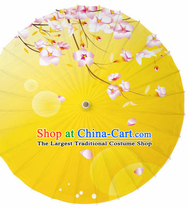 Chinese Printing Peach Blossom Yellow Oil Paper Umbrella Artware Paper Umbrella Traditional Classical Dance Umbrella Handmade Umbrellas