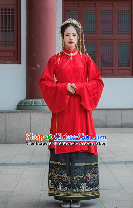 Chinese Drama Ancient Nobility Lady Red Blouse and Black Skirt Traditional Ming Dynasty Court Costumes for Women