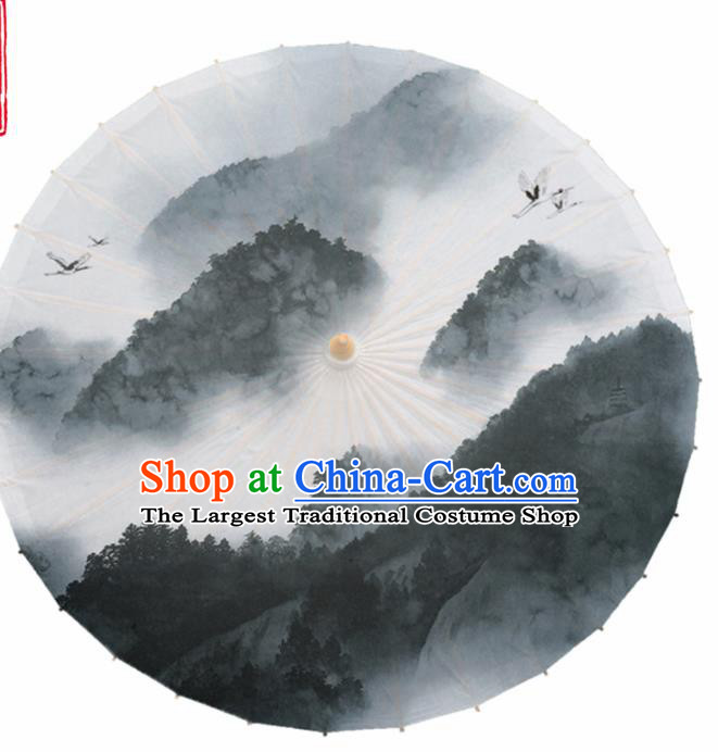 Chinese Traditional Printing Mountain Forest Oil Paper Umbrella Artware Paper Umbrella Classical Dance Umbrella Handmade Umbrellas