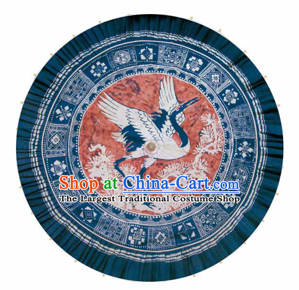 Chinese Artware Paper Umbrella Traditional Printing Crane Navy Oil Paper Umbrella Classical Dance Umbrella Handmade Umbrellas