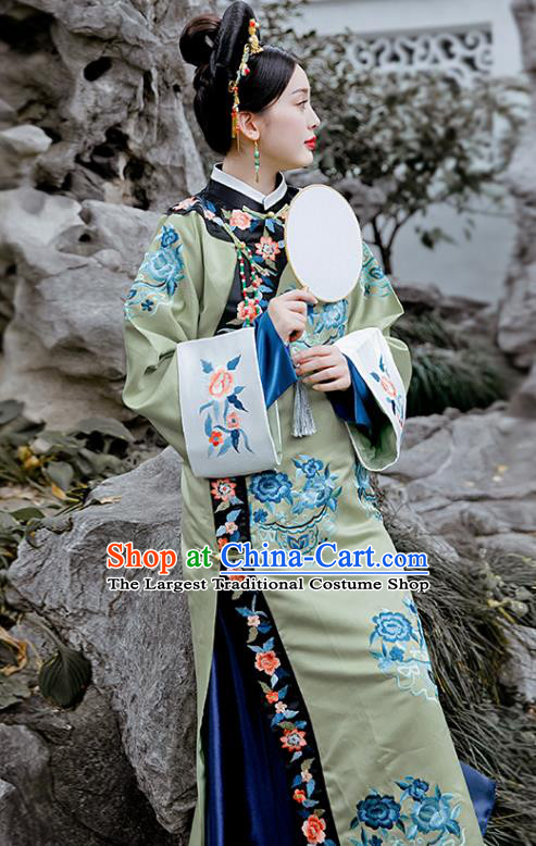 Chinese Drama Ancient Imperial Consort Costumes Traditional Qing Dynasty Court Lady Green Dress for Women