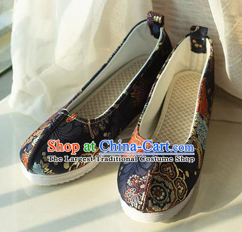 Asian Chinese Traditional Hanfu Black Brocade Shoes Ancient Princess Shoes Handmade Shoes for Women