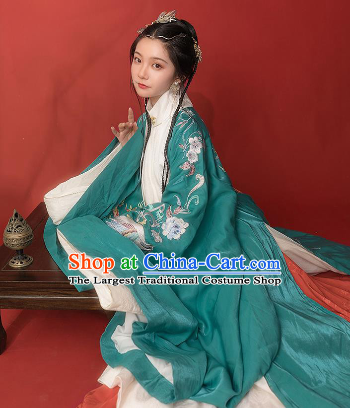 Chinese Ancient Hanfu Embroidered Green Cardigan Traditional Ming Dynasty Princess Costumes for Women