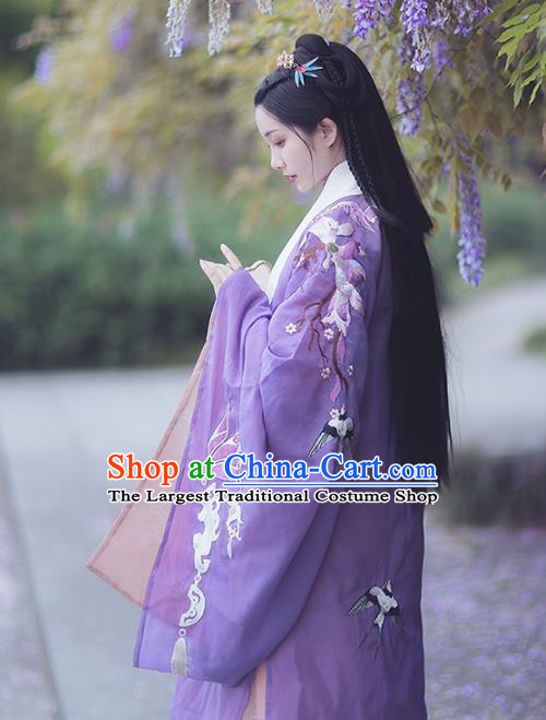 Chinese Ancient Imperial Consort Purple Hanfu Cloak Traditional Ming Dynasty Court Costumes for Women