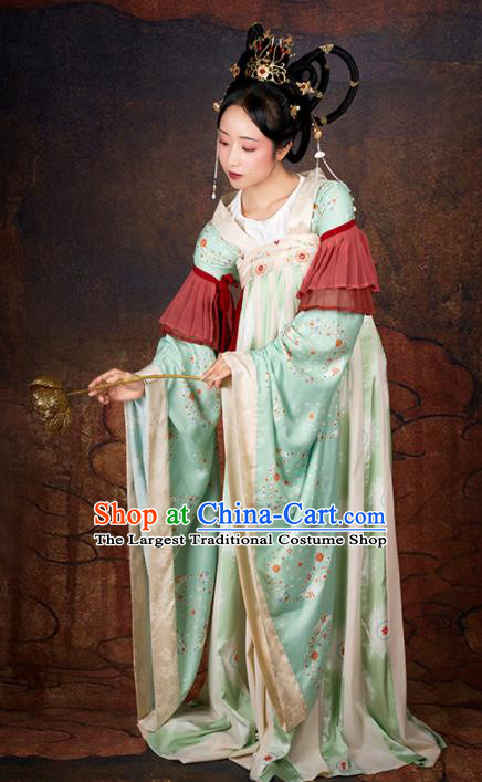 Chinese Traditional Tang Dynasty Palace Lady Costumes Ancient Drama Imperial Consort Green Hanfu Dress for Women