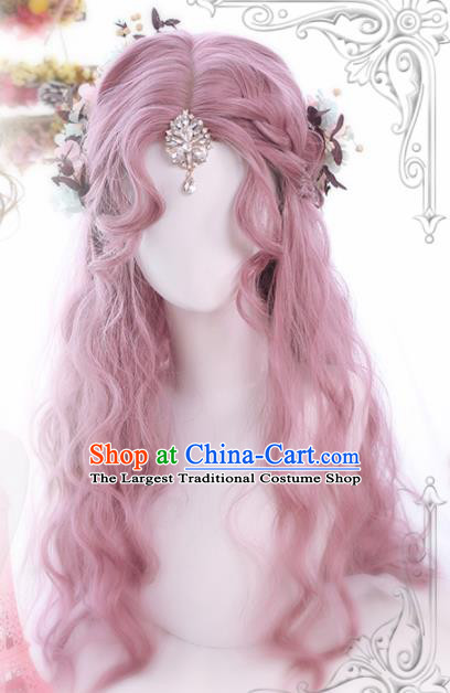 Top Grade Cosplay Lilac Wigs Dowager Long Curly Hair Wiggery Headdress for Women