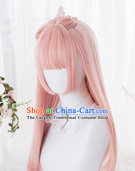 Top Grade Cosplay Lolita Pink Wigs Nobility Lady Long Hair Wiggery Headdress for Women