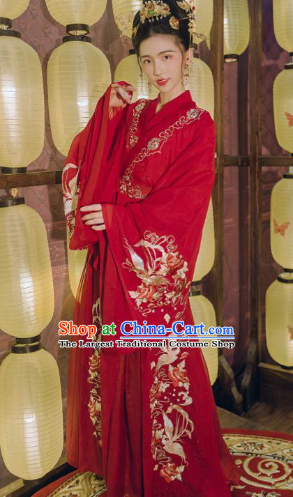 Chinese Traditional Tang Dynasty Princess Wedding Costumes Ancient Palace Lady Red Hanfu Dress for Women