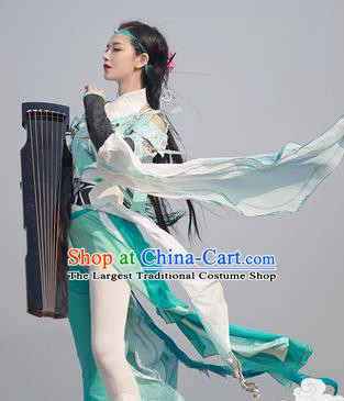 Chinese Traditional Cosplay Swordswoman Green Costumes Ancient Fairy Goddess Hanfu Dress for Women